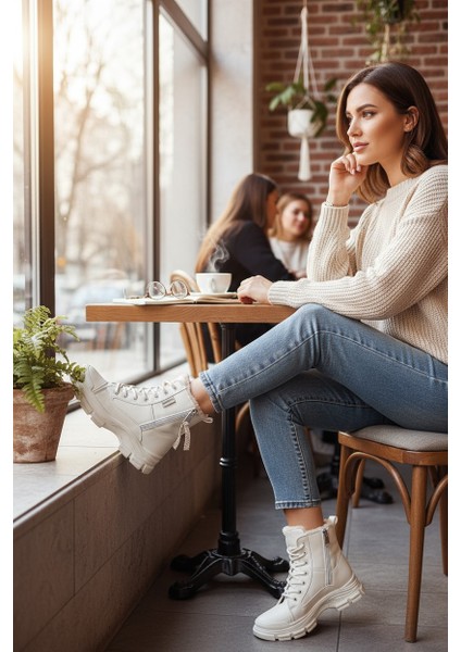 Conpax 5428 Bej Kadın Fermuarlı & Bağcıklı Bot modelleri