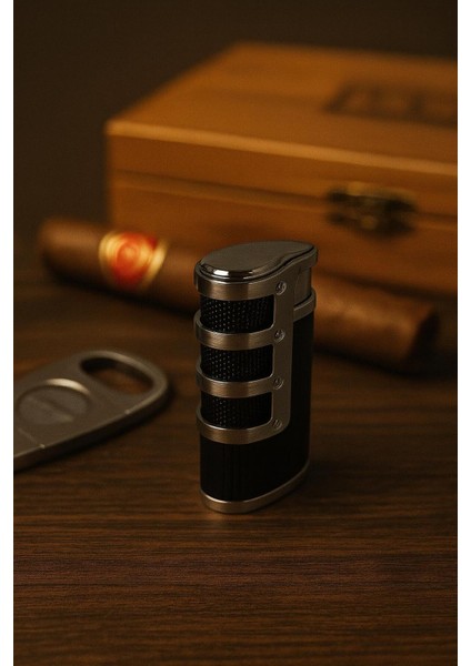 💎 Hunter Premium 3’ Pürmüzlü Puro Çakmağı – Puro Delici Özellikli, Lüks Metal Hediye Kutulu modelleri