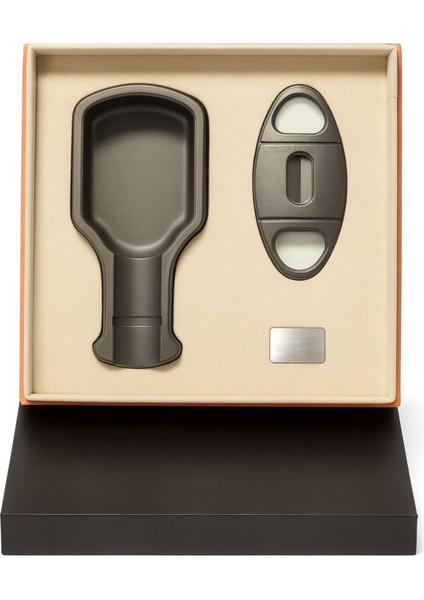 Puro Kül Tablası ve Çelik Kesici Seti – Şık Kutulu Puro Aksesuarı