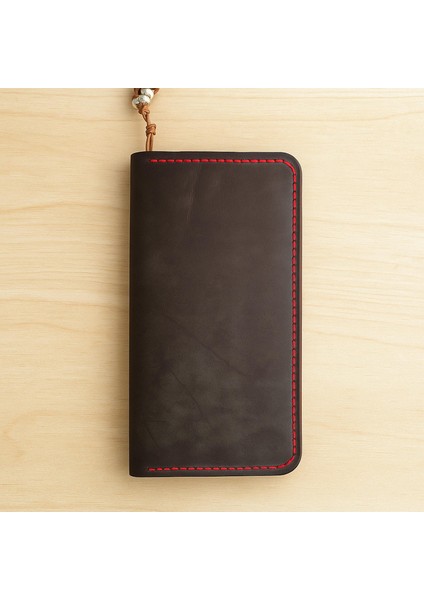 El Yapımı Hakiki Kahverengi Deri Erkek Cüzdan - Yakma Sanatı Dana Derisi Bifold Model - Sanatsal El Işçiliği Tasarım