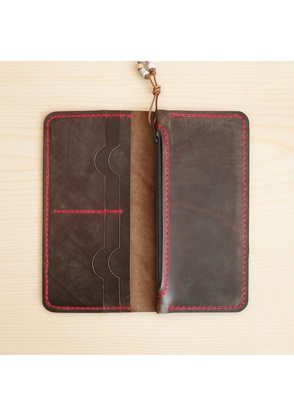 El Yapımı Hakiki Kahverengi Deri Erkek Cüzdan - Yakma Sanatı Dana Derisi Bifold Model - Sanatsal El Işçiliği Tasarım modelleri