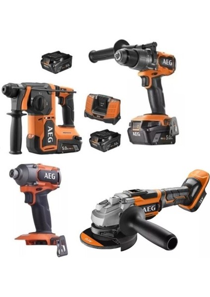 Akülü Dörtlü Montaj Seti 18 V 5.0 Ah Kömürsüz (Bbh 18BL2 - Bss 18C3B3 - Bsb 18C3BL - BEWS18-125BL )