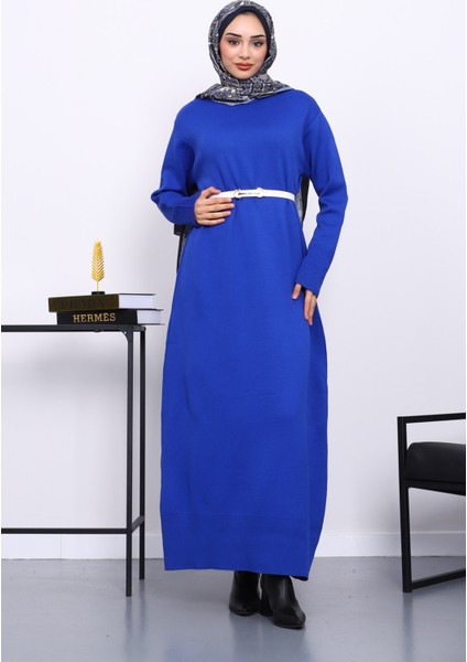 Saks Mavi Bisiklet Yaka Triko Elbise fiyatları