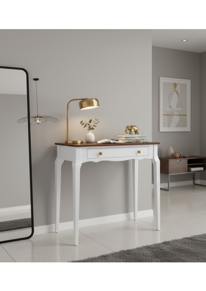 110 cm Masif Konik Beyaz Ceviz Dresuar