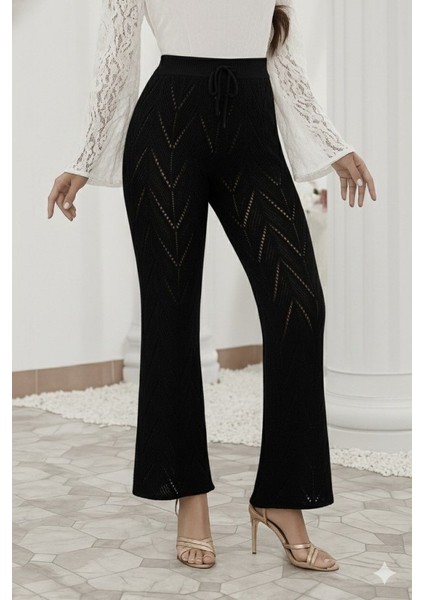 Kadın Yüksek Bel Bağcıklı Desenli Trikopantolon