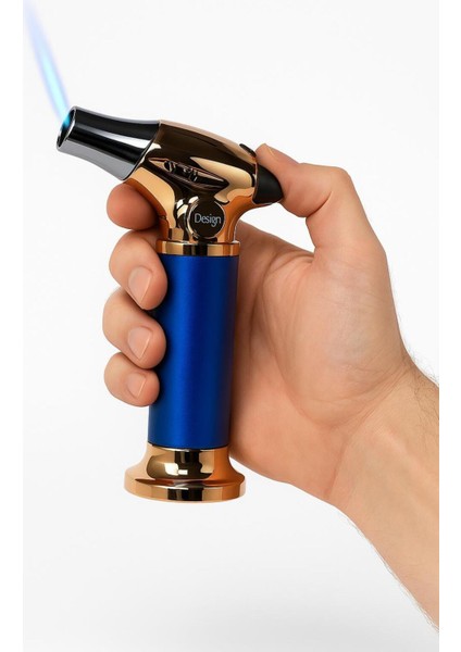 Profesyonel Torch Alevli Çakmak Mavi Gold Renk – Puro ve Mutfak Kullanımına Uygun