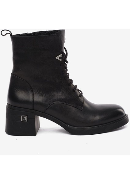Kadın Siyah Hakiki Deri Topuklu Bot