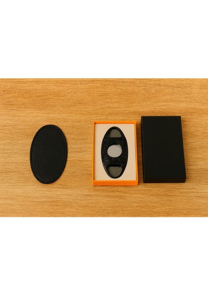 Siyah Desenli Çift Bıçaklı Lüks Puro Kesici – Deri Kılıflı fiyatları