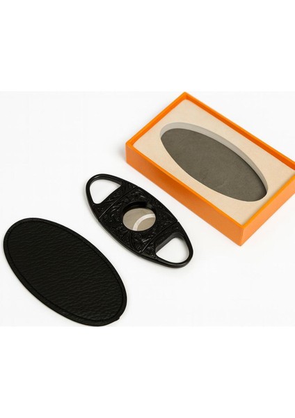 Siyah Desenli Çift Bıçaklı Lüks Puro Kesici – Deri Kılıflı modelleri