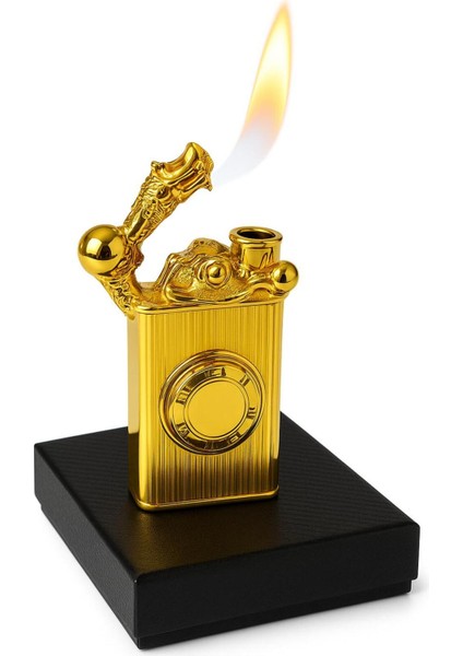 Altın Görünümlü Retro Puro Çakmağı Metal Koleksiyonluk Benzinli Çakmak