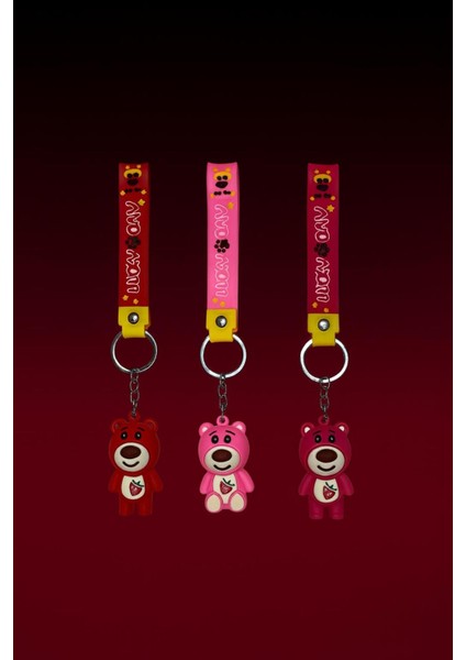 Ayıcık Desenli Silikon Anahtarlık 3’lü Set – Sevimli Çanta & Anahtar Süsü