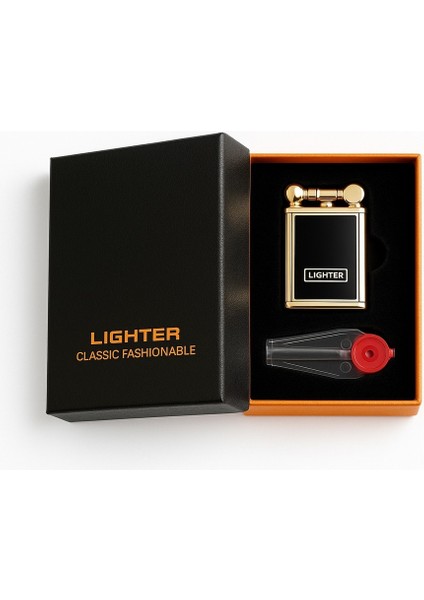 Retro Gold Siyah Metal Benzinli Çakmak | Hediye Kutulu Klasik Tasarım fırsatları