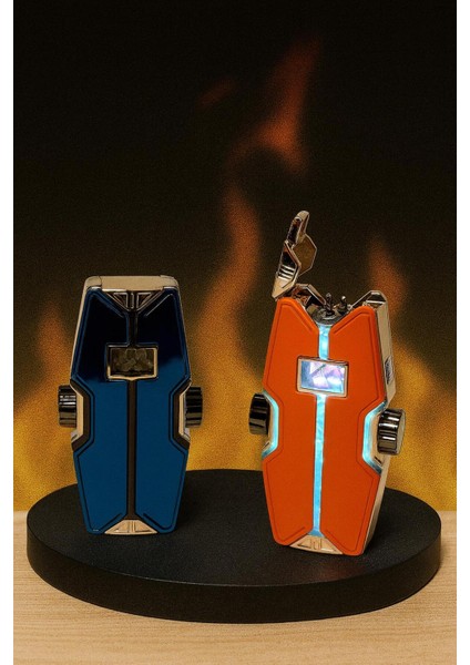 Mavi LED Ekranlı Çift Teker Elektronik Çakmak | Hediye Kutulu