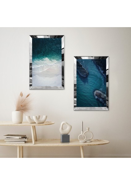 Gümüş Aynalı Pleksi Çerçeveli Modern Deniz Maznzarası Ikili Mdf Tablo Seti fiyatları