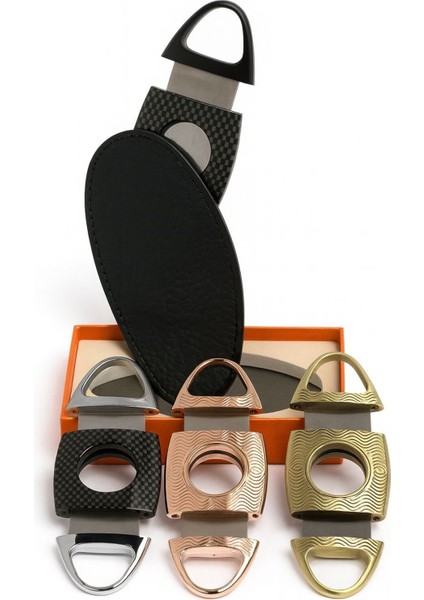 Çift Bıçaklı Metal Gold Cigar Cutter – Deri Kılıflı Premium Puro Kesici modelleri