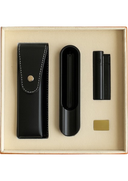 Siyah Elektronik Çakmak Seti USB Şarjlı Hediye Kutulu