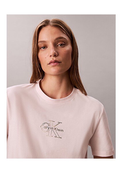 Kadın Allık Pembe Baskılı T-Shirt