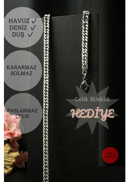 Ince Küba Model Çelik Zincir Çocuk Kolye Bileklik Takımı | Karma Serisi