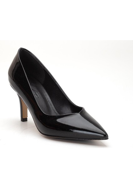 Büyük Beden Kadın Stiletto Ince Topuklu Ayakkabı Siyah Rugan V Yüzlü fırsatları