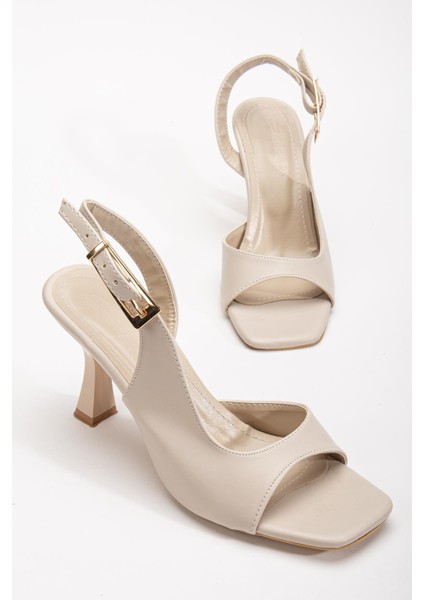 Kadı Topuklu Sandalet Ayakkabı Ten Cilt Yan Büyük Tokalı