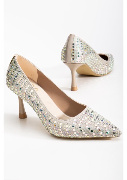 Ten Kadın Kadın Abiye Stiletto Topuklu Ayakkabı Taşlı Ince Topuklu