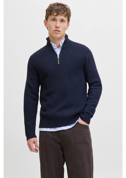 jjpannel Pamuk Karışımlı Regular Fit Yarım Fermuarlı Dik Yaka Kazak Erkek Kazak 12278919