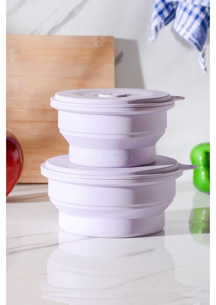 Mori Hava Sızdırmaz Yuvarlak Katlanabilir Silikon Saklama Kabı 600 ml | Mor modelleri