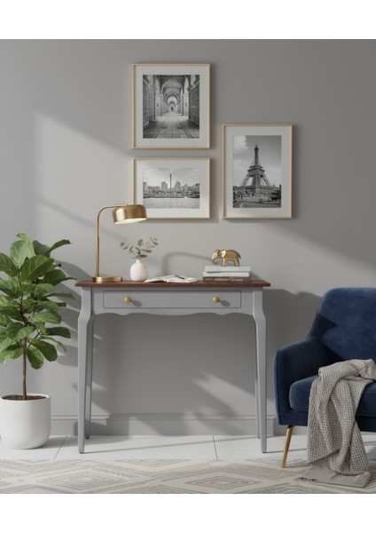 110 cm Masif Konik Gri Ceviz Dresuar