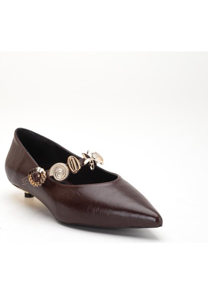 Kadın Kısa Topuklu Aykkabı Kahverengi Rugan Baretli Minik Ökçe fırsatları