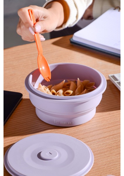 Mori Hava Sızdırmaz Yuvarlak Katlanabilir Silikon Saklama Kabı 600 ml | Mor