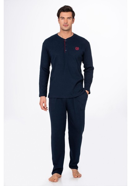 Erkek Düğmeli Yaka Pijama Takımı | Lacivert 031