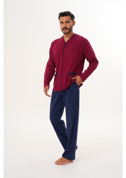 8002 Düz Önden Düğmeli Pijama Takımı