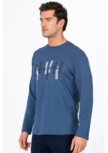 Erkek Casual Active Baskılı Pamuklu Pijama Takımı | Lacivert modelleri