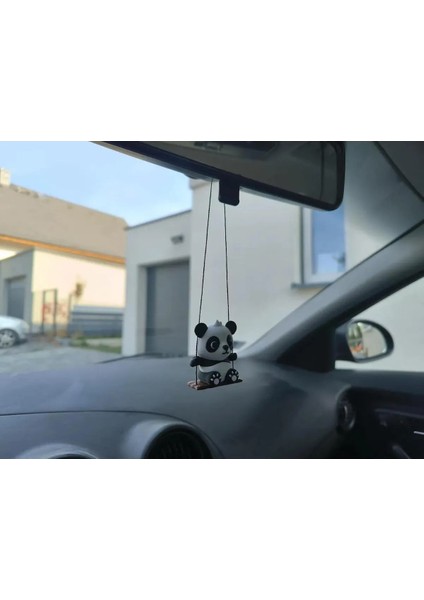Salıncaklı Panda Araba Süsü, Dikiz Aynası Süsü, Tatlı Panda Dekoru, Araç Aksesuarı