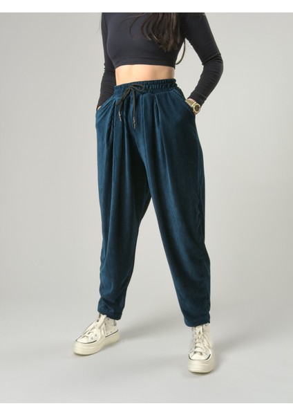 Petrol Pileli Kadın Jogger Pantolon COC2563
