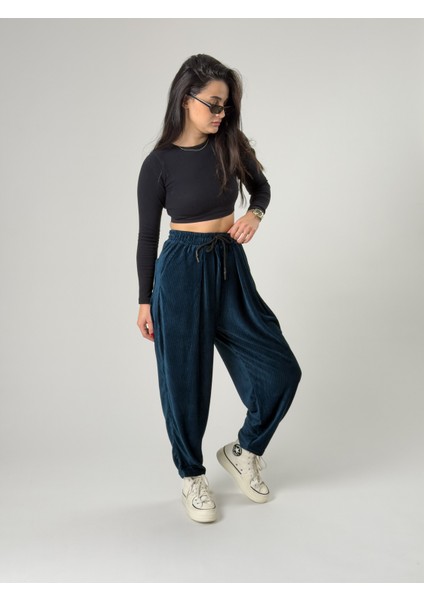 Petrol Pileli Kadın Jogger Pantolon COC2563 fırsatları