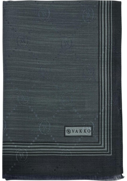 Pamuk Ipek Şal - Bordürlü Monogram - Füme