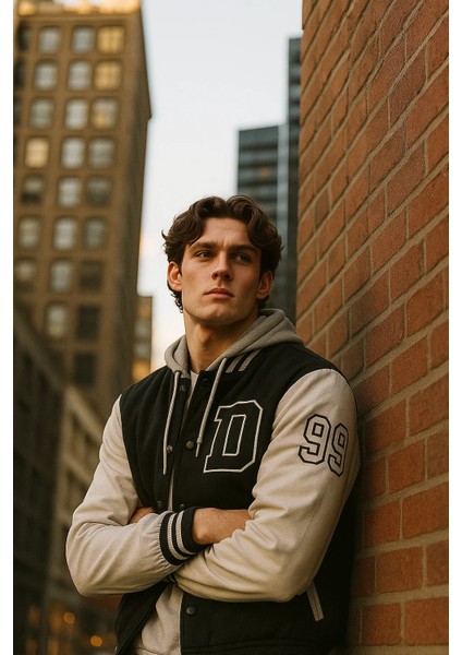 Erkek Salaş Kapşonlu Siyah Denim Kolej Mont modelleri