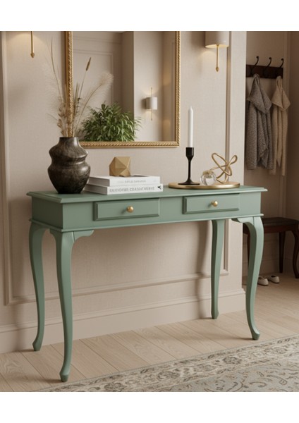 120 cm Masif Çekmeceli Lükens Su Yeşili Dresuar