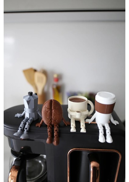 Kahve Köşesi 4’lü Biblo Seti Sorelis - Kahve Çekirdeği - Moka Pot - Kupa - Bardak Dekoratif