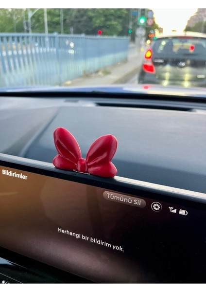 Kırmızı Fiyonk Torpido Süsü Araba Süsü - Araç Içi Aksesuar Dekoratif Fiyonk - Oto Aksesuarı
