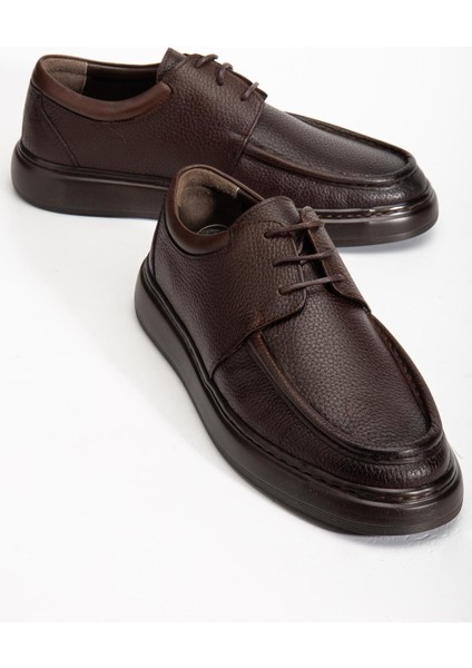 Hakiki Deri Erkek Casual Ayakkabı Kahverengi Bağlı Eva Taban