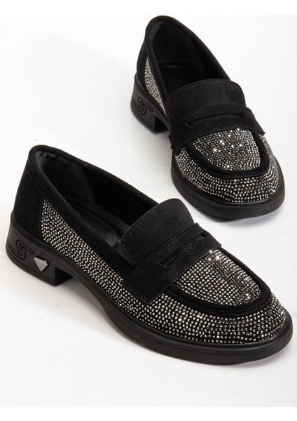 Kadın Makosen Günlük Ayakkabı Siyah Süet Taş Döşeme Süet