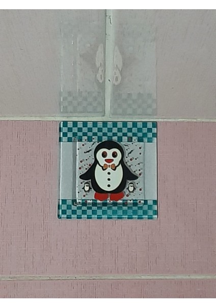Cam Banyo Gideri Süsü 97 mm x 97 mm Dekoratif Gider Kapağı- Penguen