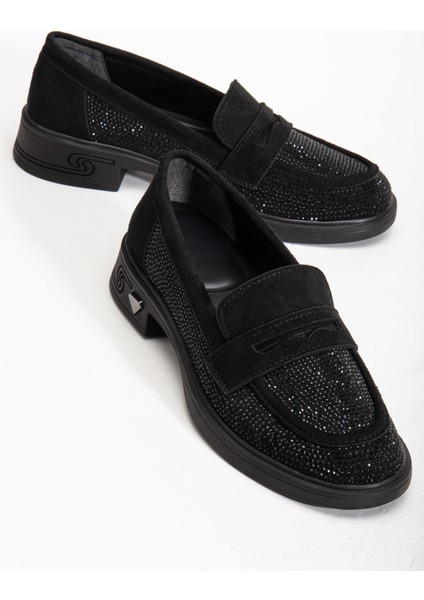 Kadın Makosen Günlük Ayakkabı Siyah Taş Döşeme Süet