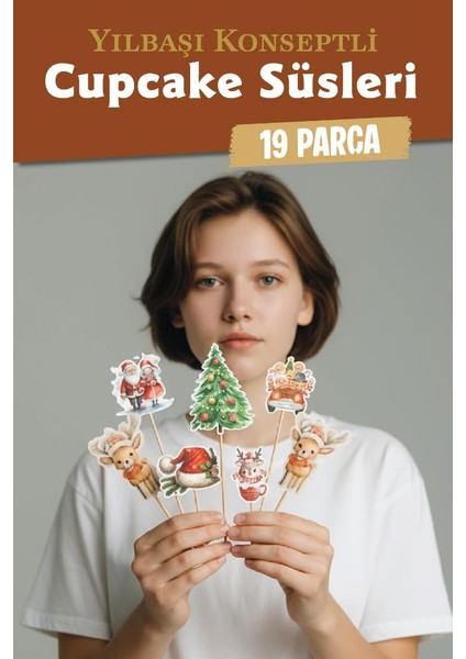 Yılbaşı Yeni Yıl Kış Temalı Cupcake Süsü Kürdan Süsleri Lüks Büyük Boy 19 Lu Paket PASTA-T1519 fiyatları