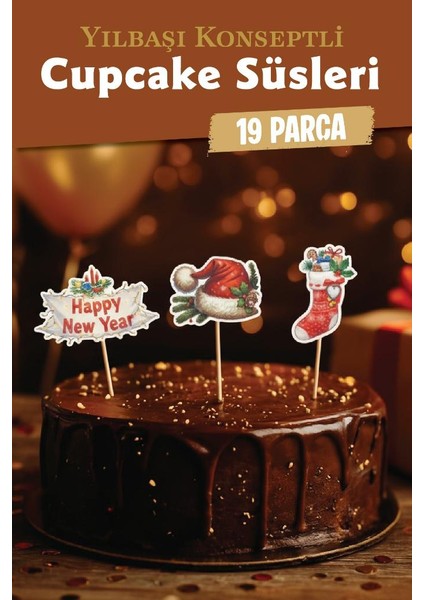 Yılbaşı Yeni Yıl Kış Temalı Cupcake Süsü Kürdan Süsleri Lüks Büyük Boy 19 Lu Paket PASTA-T1519 fırsatları