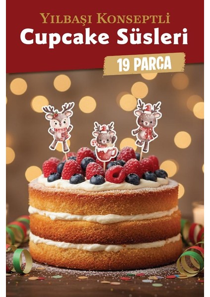 Yılbaşı Yeni Yıl Kış Temalı Cupcake Süsü Kürdan Süsleri Lüks Büyük Boy 19 Lu Paket PASTA-T1519 indirimleri