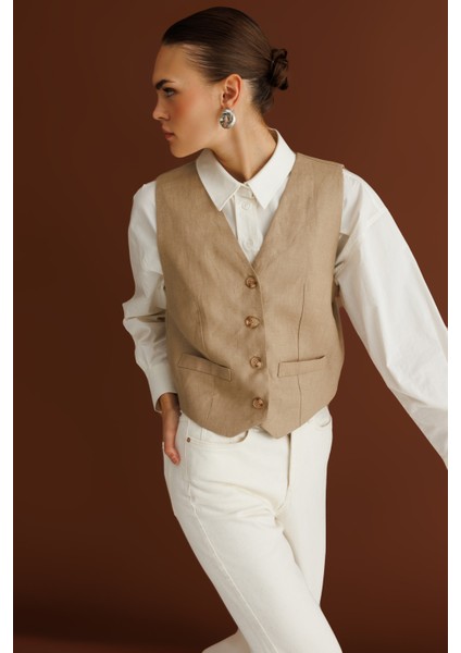 Bej Rengi Saf Keten Yelek fiyatları