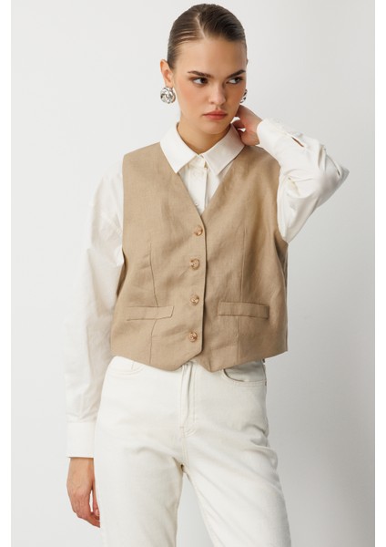 Bej Rengi Saf Keten Yelek indirimleri